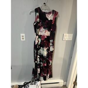 Black And Pink Midi Scuba Floral Calvin Klein Dress Size 6